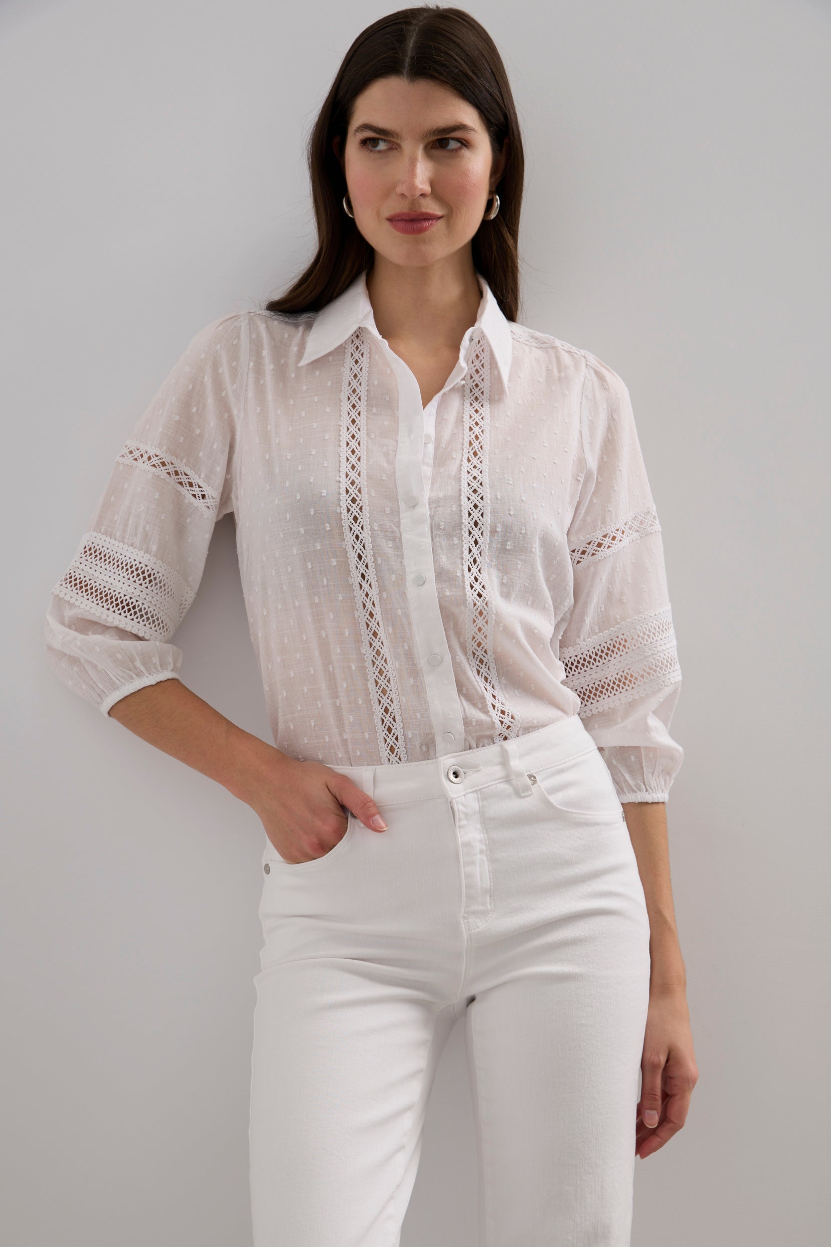 Puffy sleeve shirt with lace