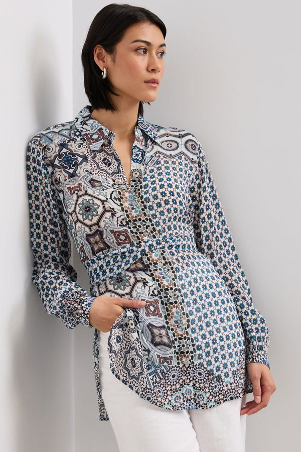 Printed shirt with belt