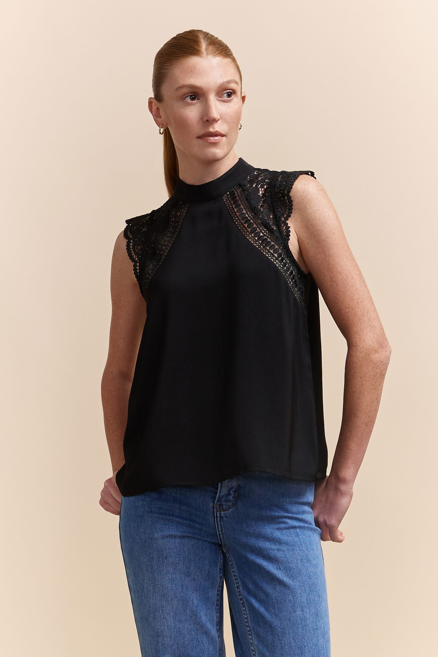 Mock neck top with lace