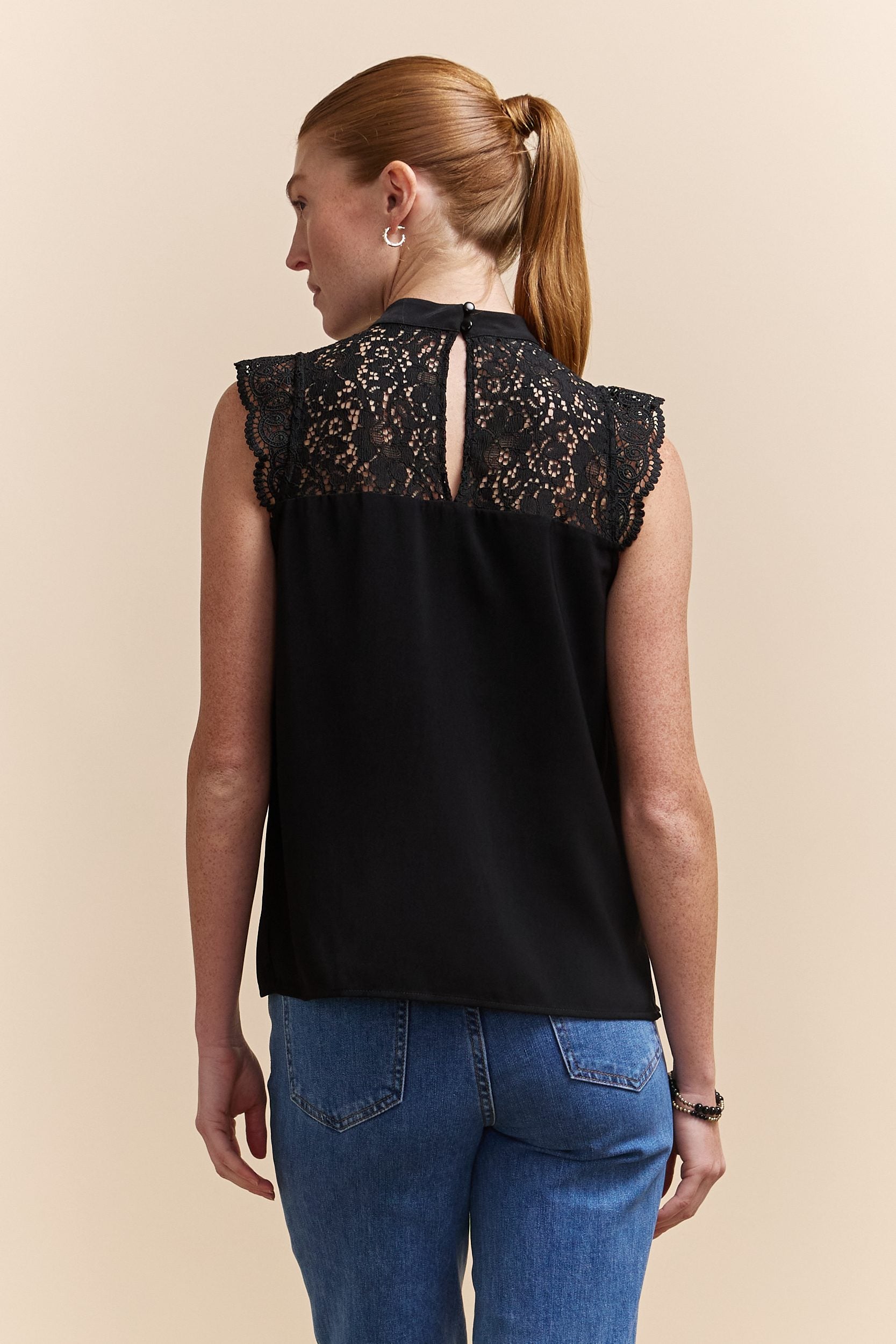 Mock neck top with lace