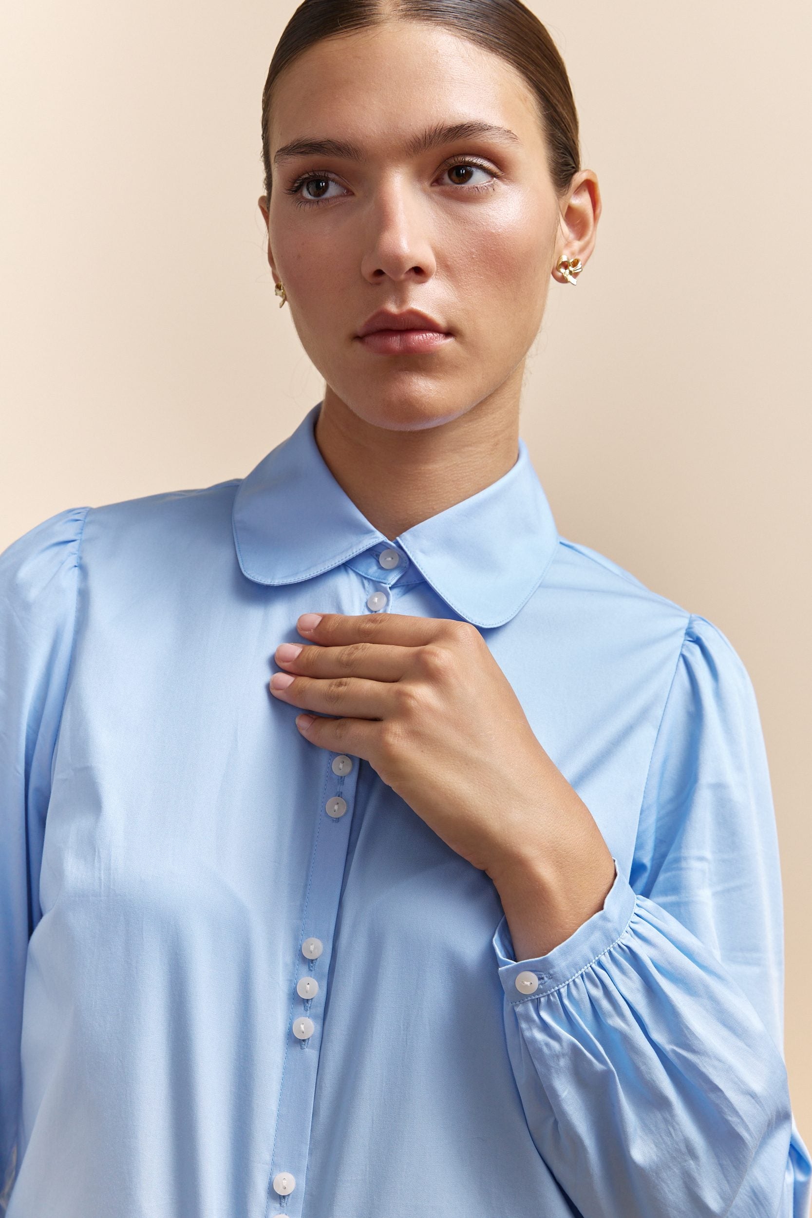 Puffy sleeve blouse with button detail