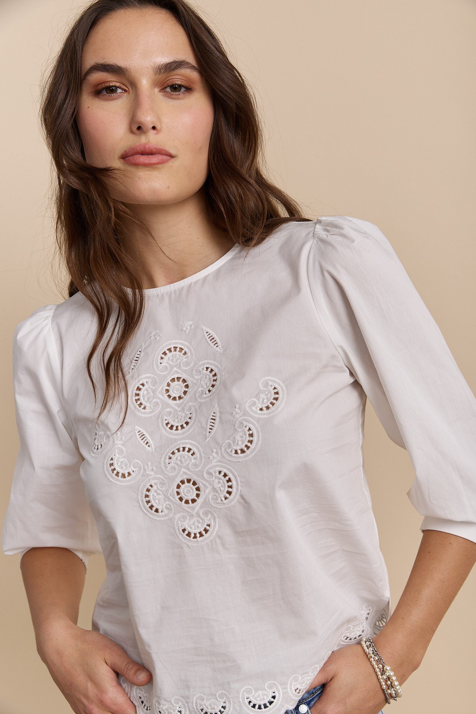 Puffy sleeve blouse with embroidery