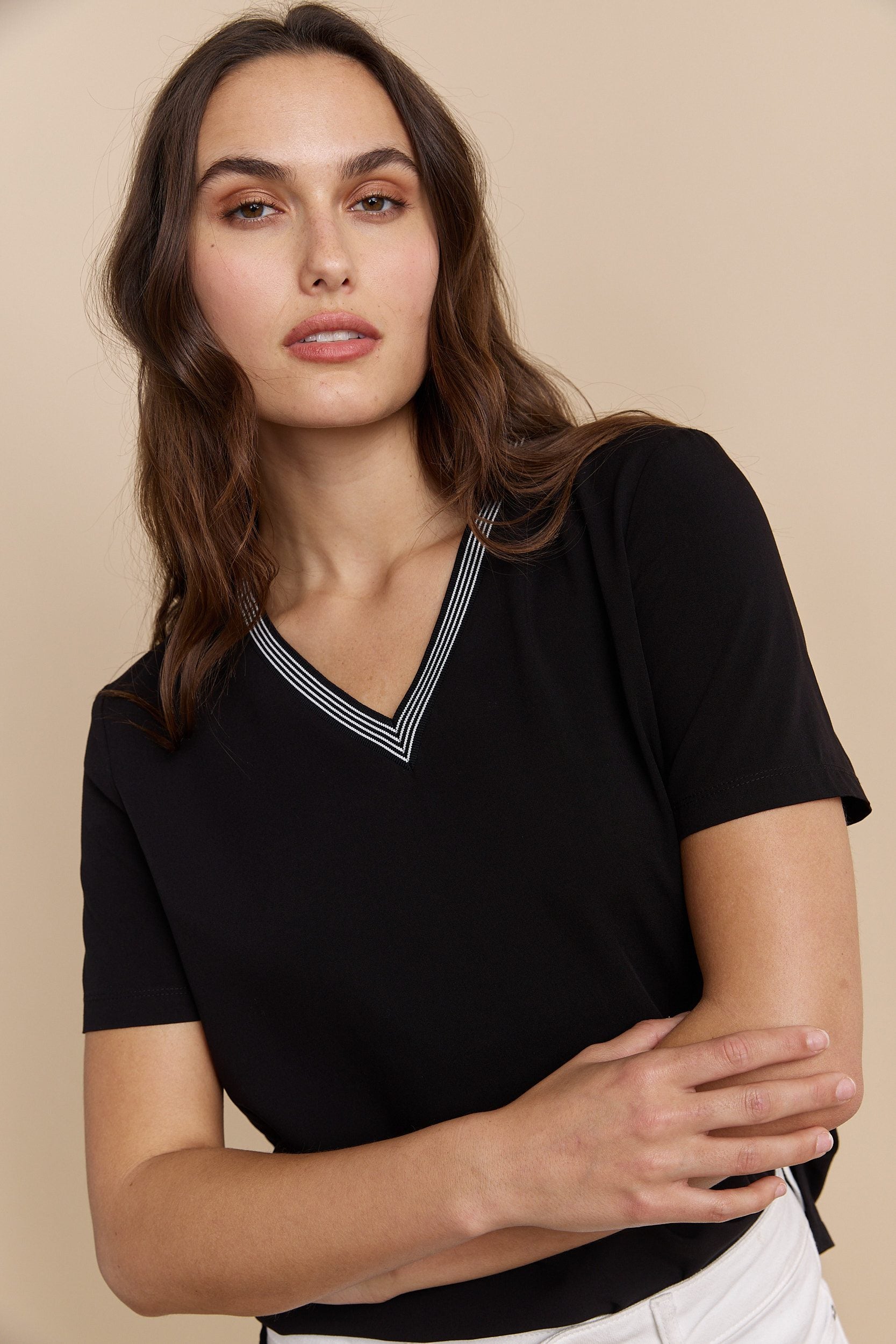 Short-sleeve top with jersey back