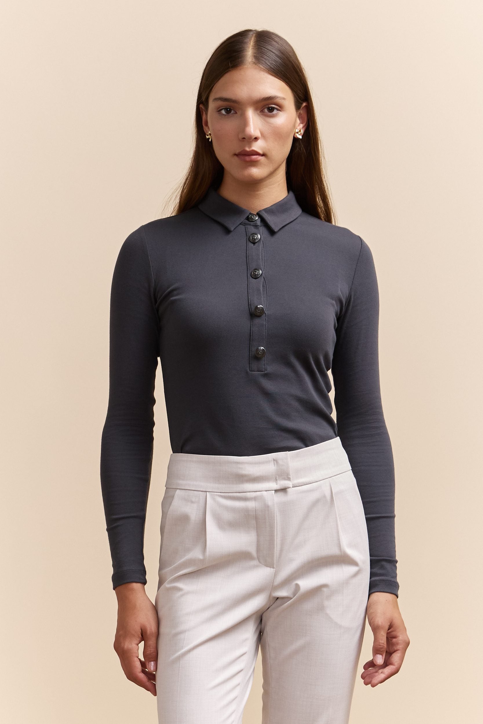 Ribbed top with polo collar