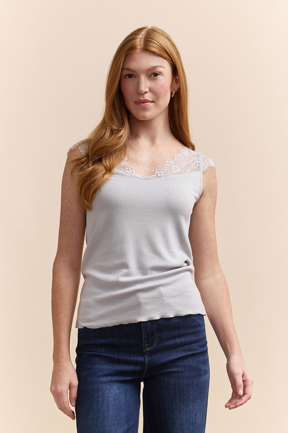 Rib top with lace