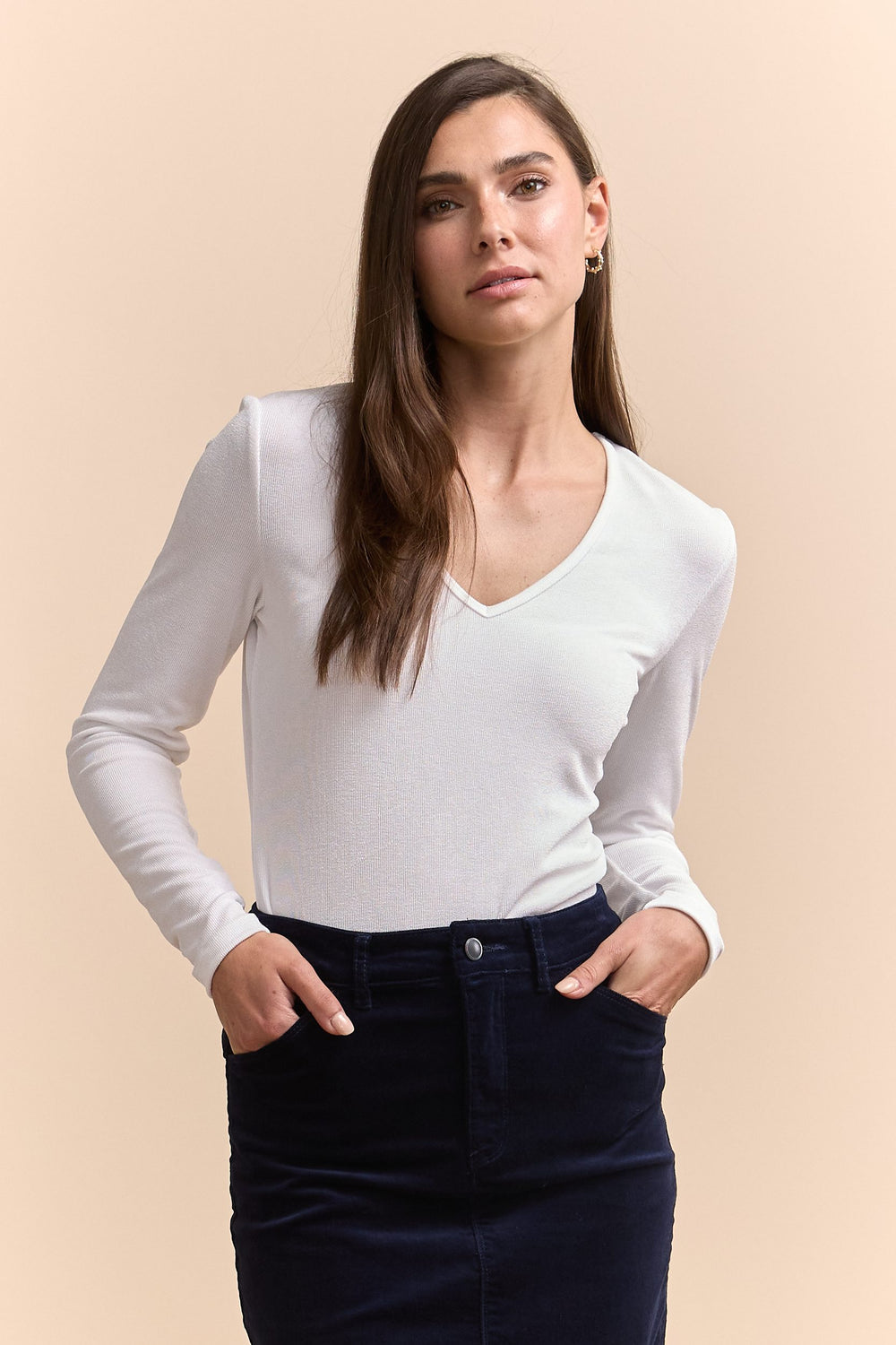 Ribbed top with V neck