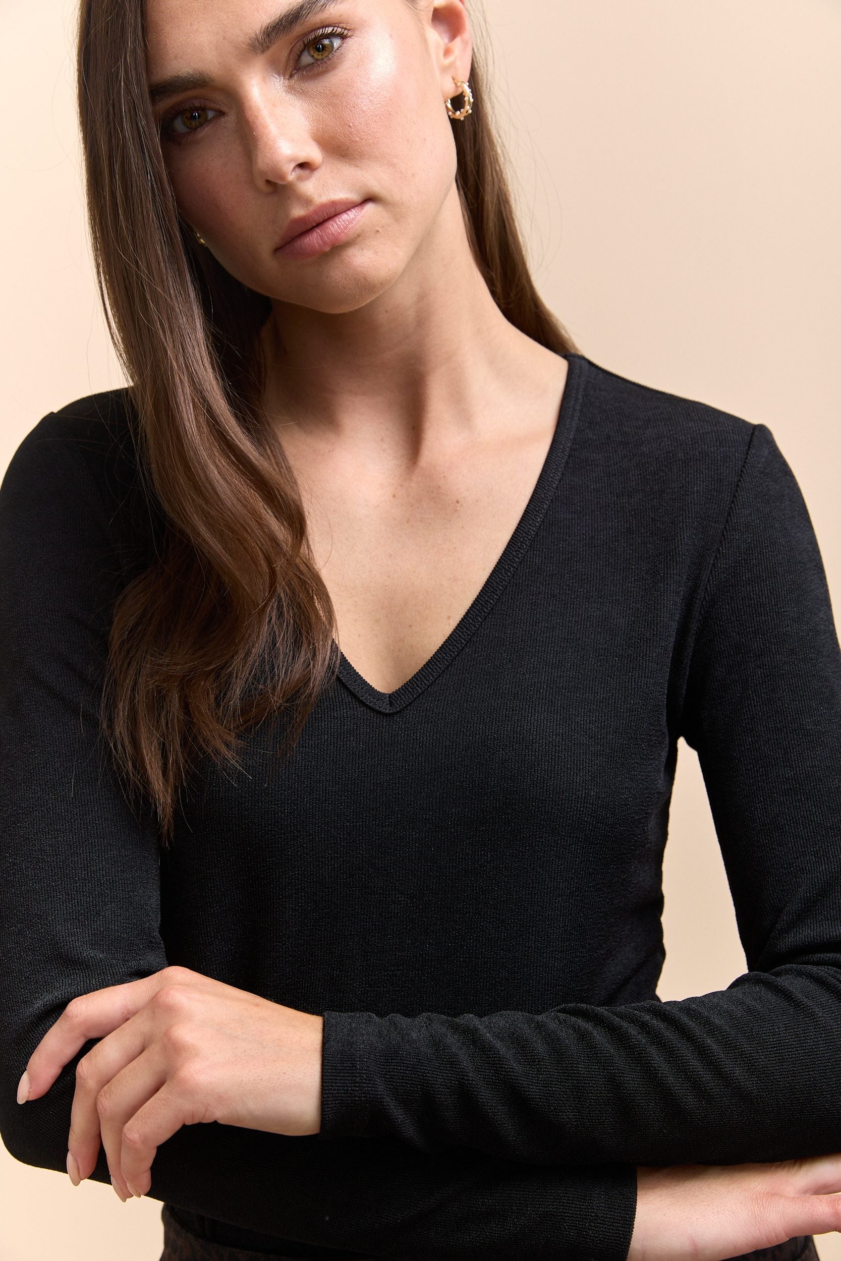 Ribbed top with V neck