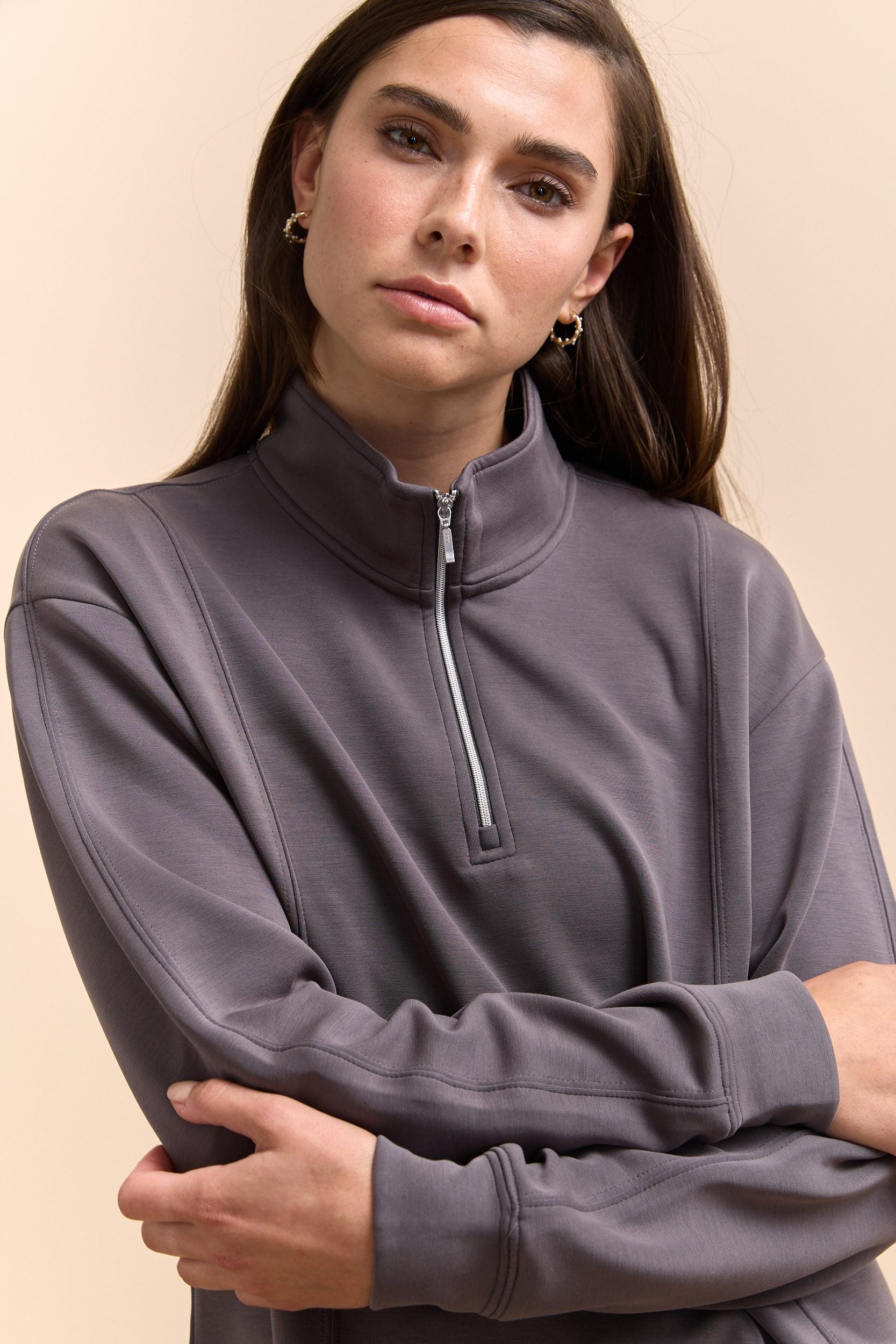 Sweat-shirt en ponte à zipper