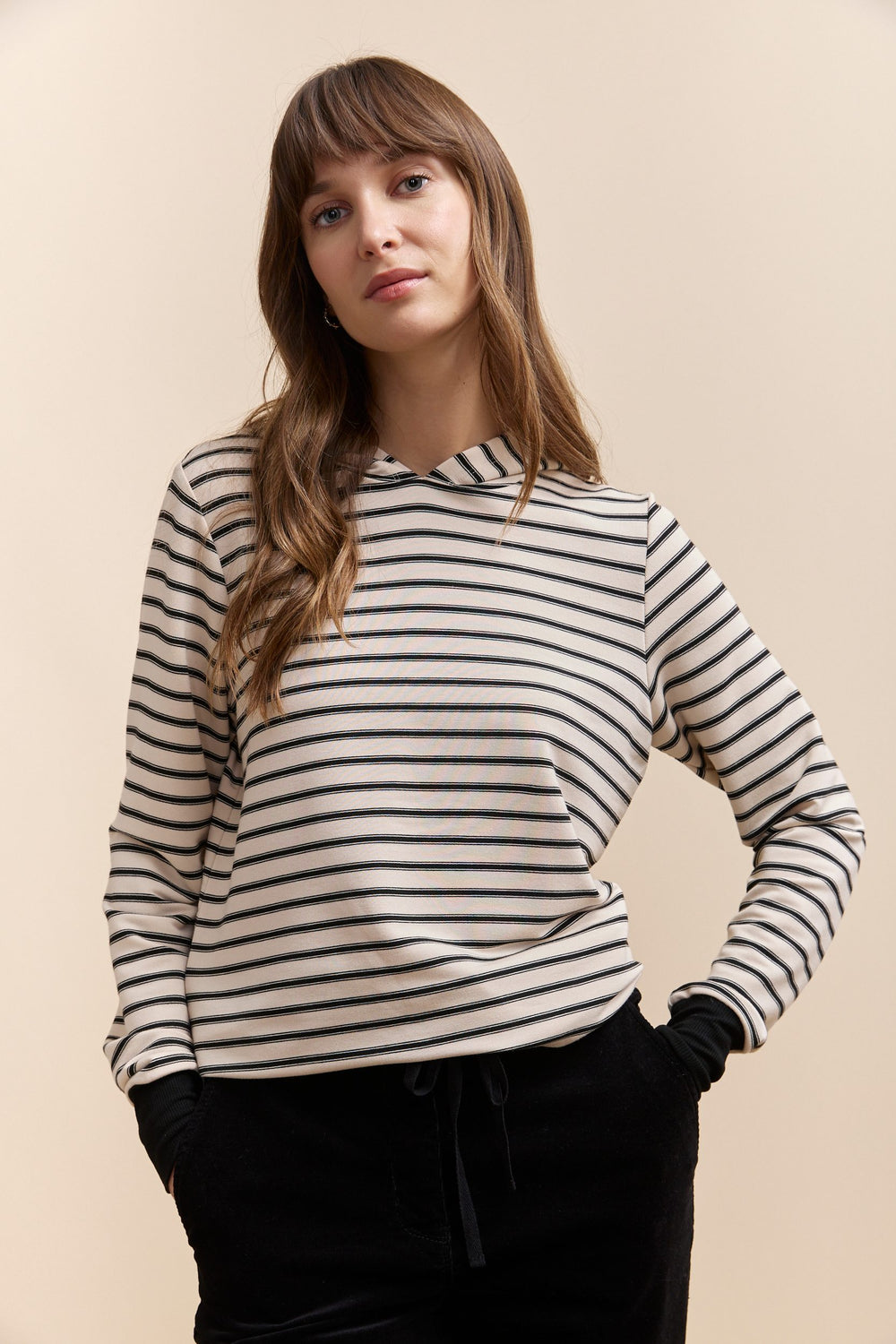 Hooded sweatshirt with stripes