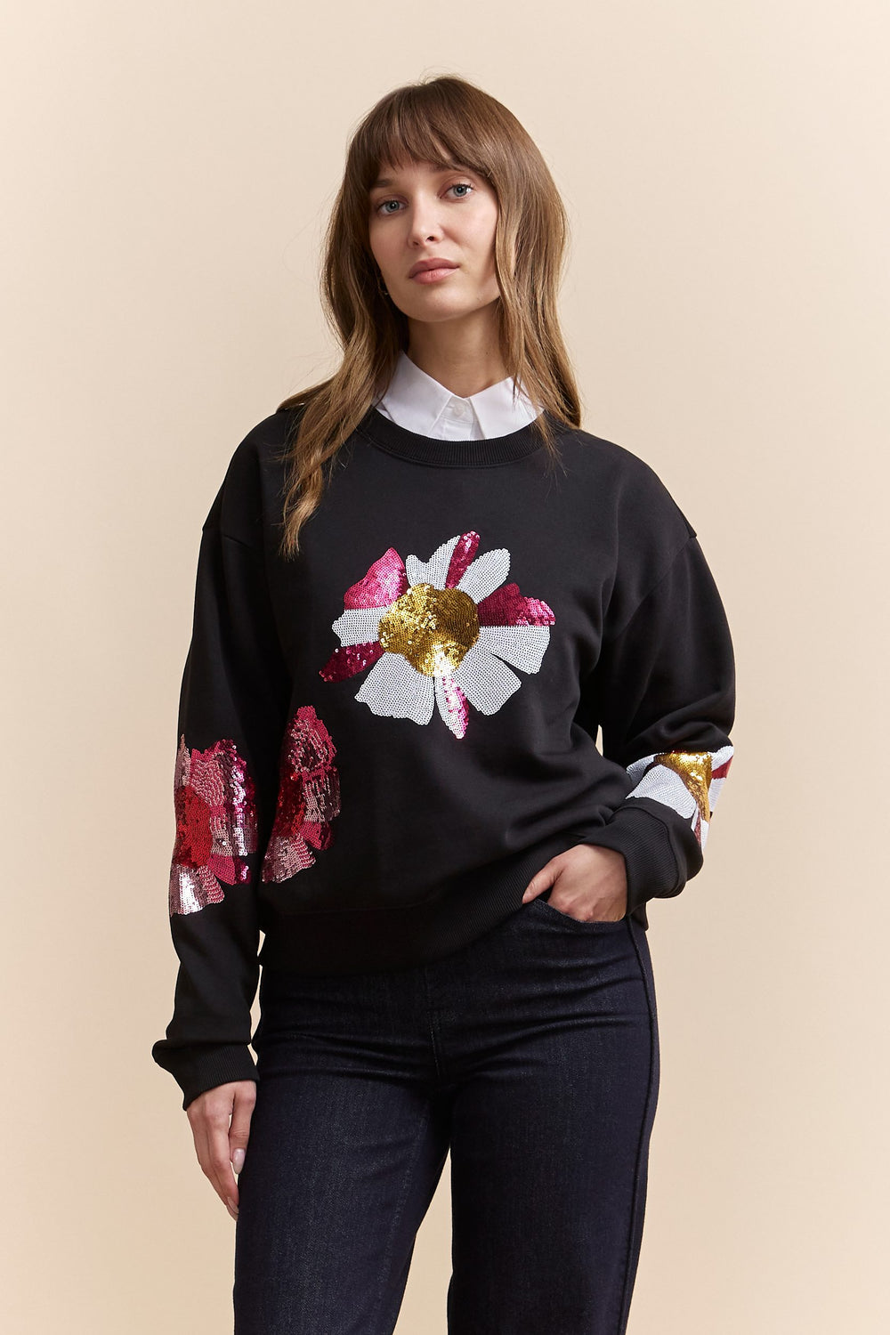 Sweat-shirt à broderie florale