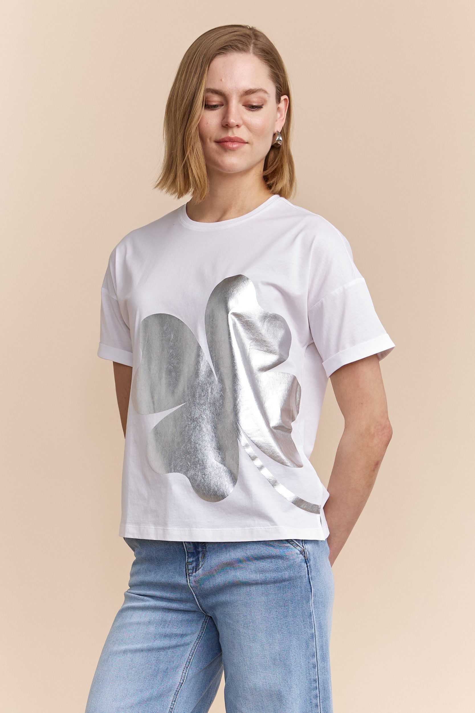 Silver print boyfriend fit t-shirt