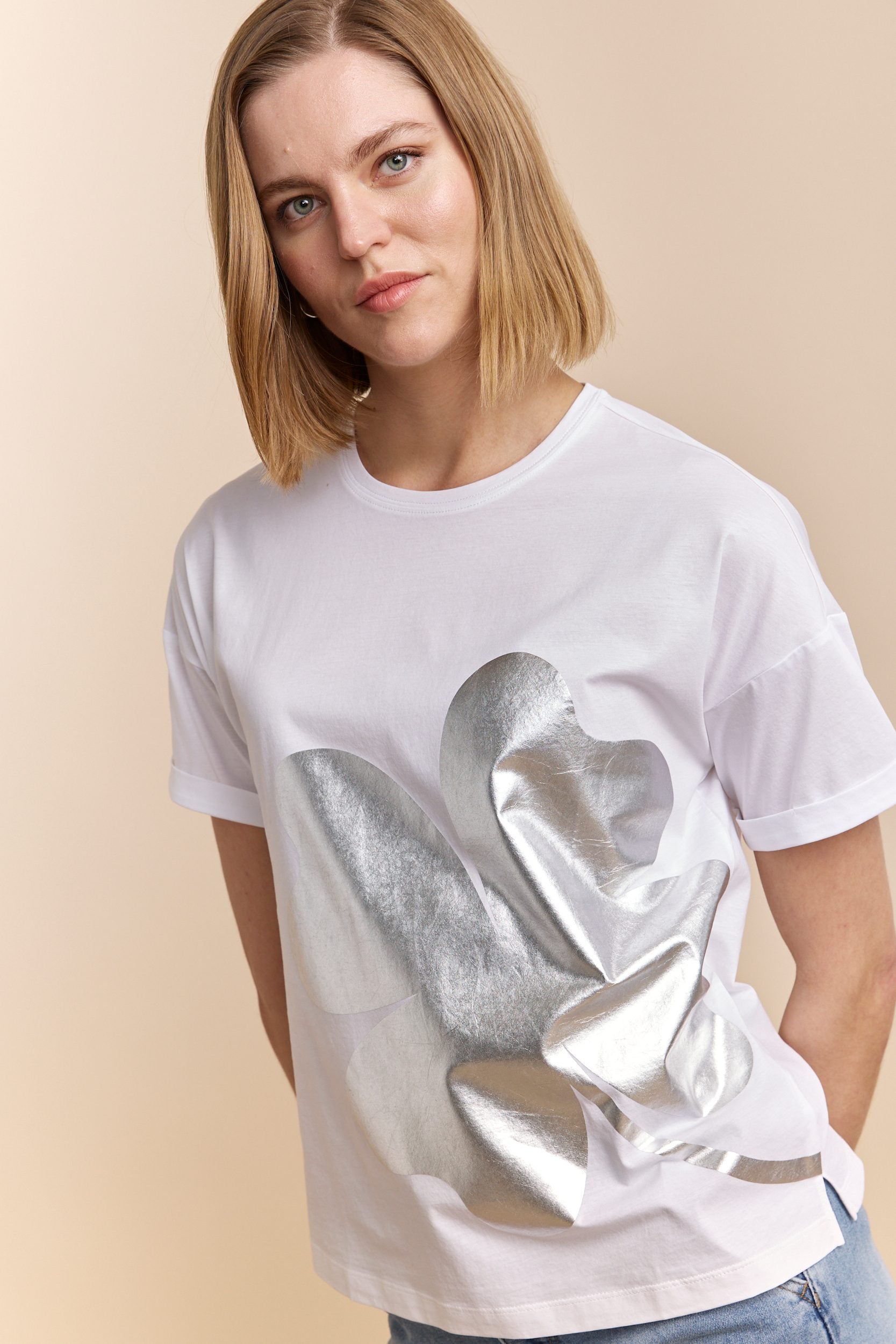 Silver print boyfriend fit t-shirt