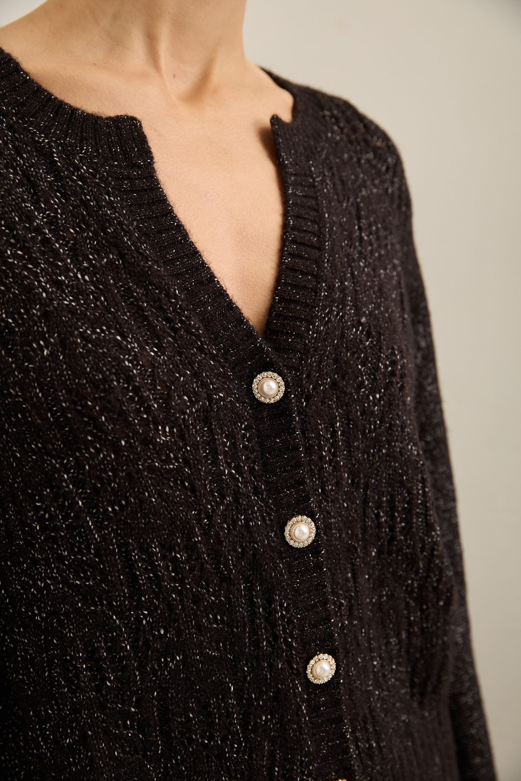 Pointelle Cardigan With Jewel Buttons