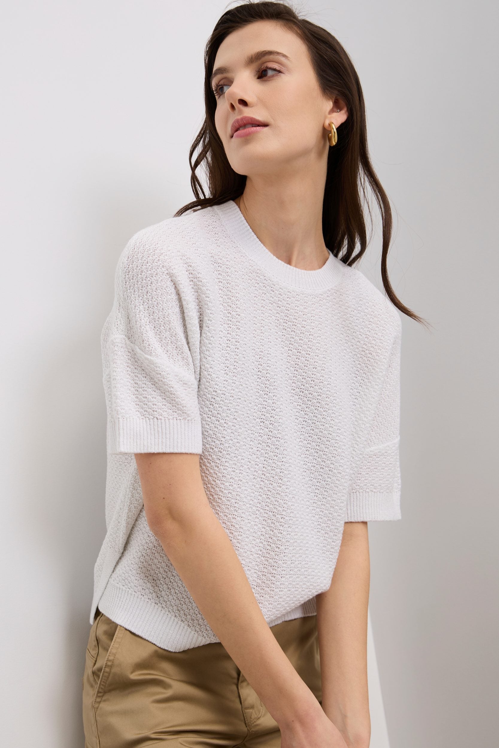 Short sleeve textured sweater