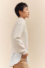 Crew neck sweater with puffy sleeves