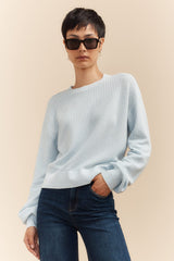 Crew neck sweater with puffy sleeves