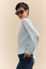 Crew neck sweater with puffy sleeves