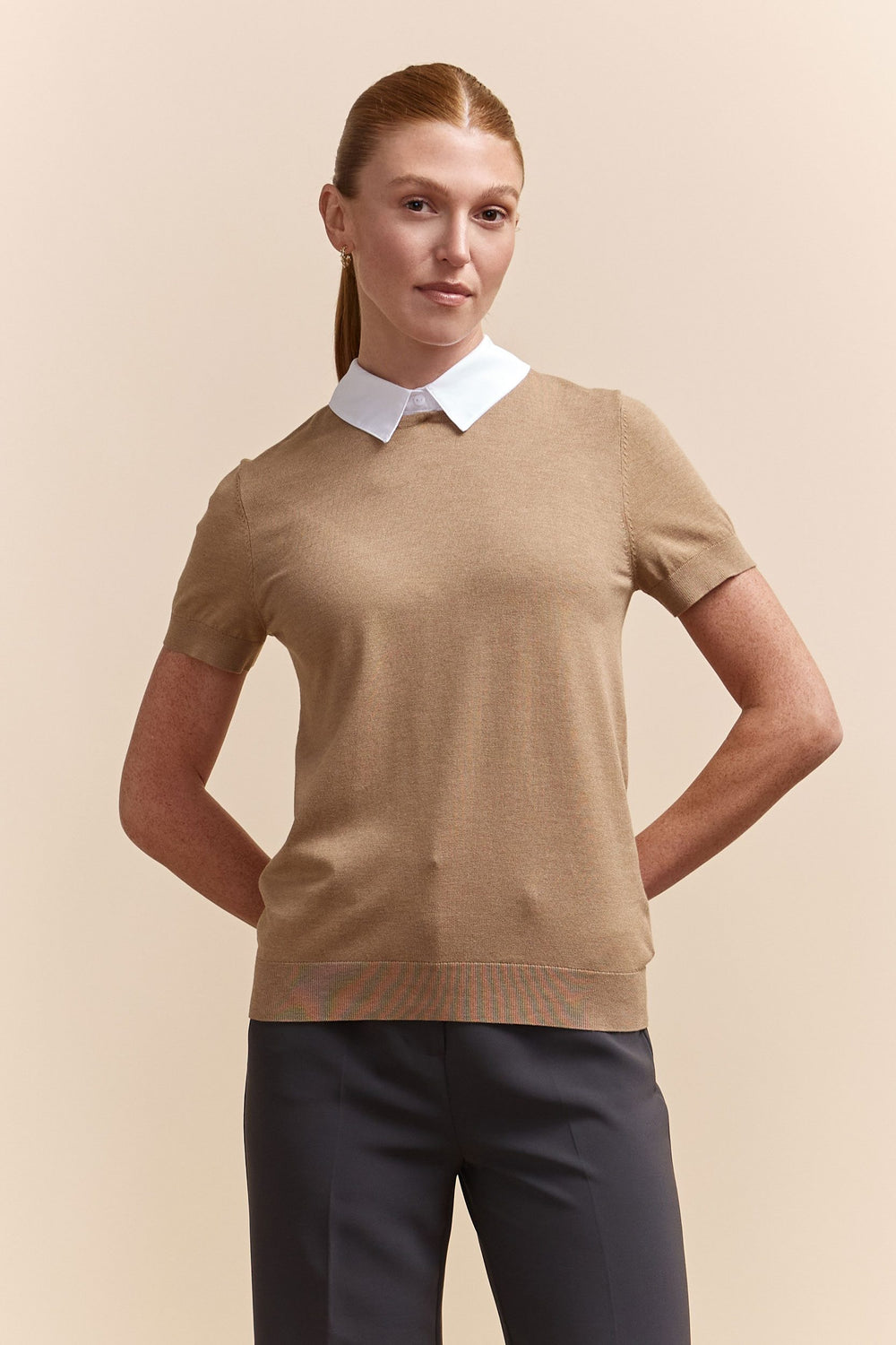 Sweater with removable shirt collar