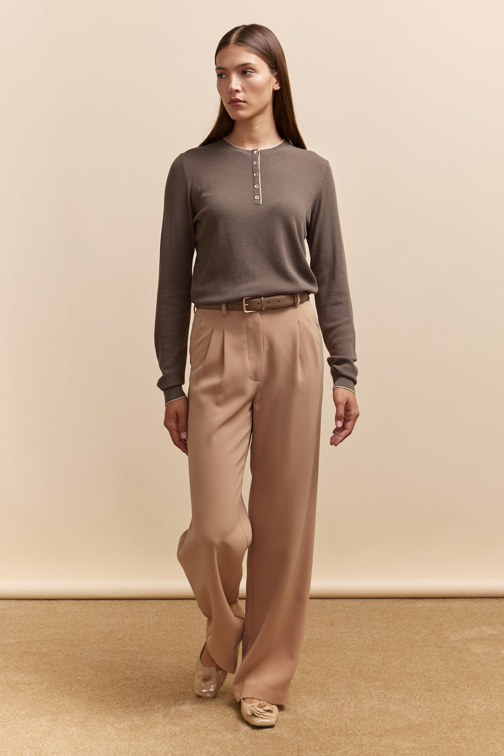 Henley collar sweater with lurex detail