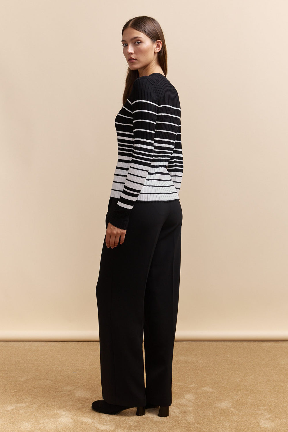 Stripped crew neck rib sweater