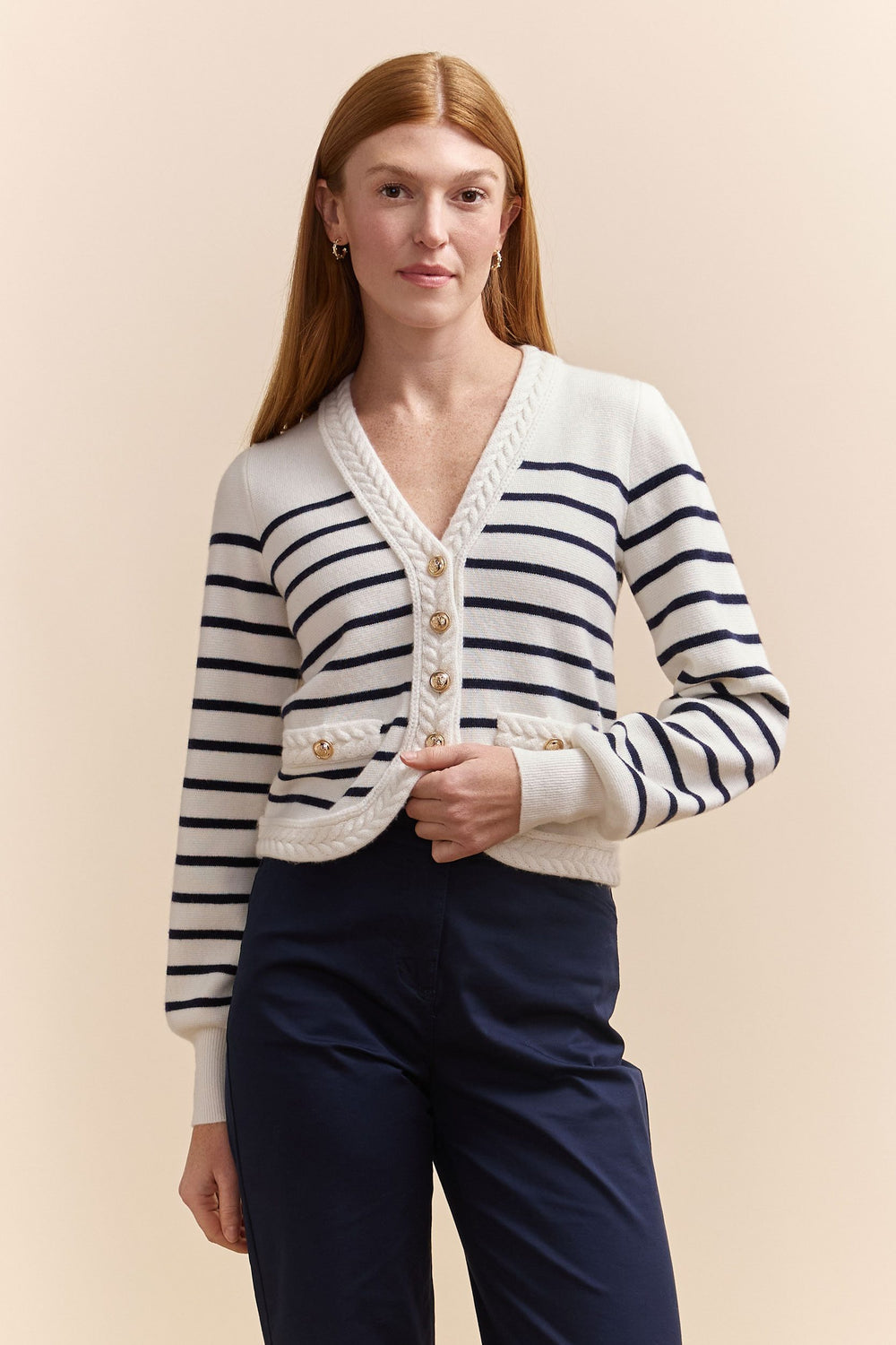 Cardigan rayé en laine et cachemire