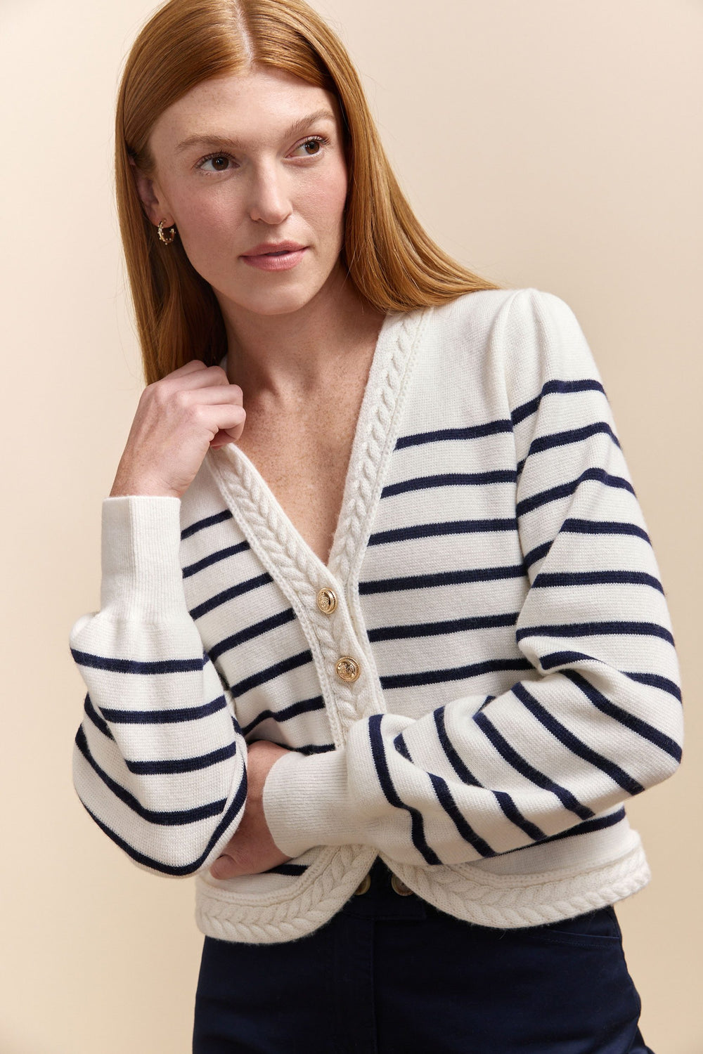 Cardigan rayé en laine et cachemire