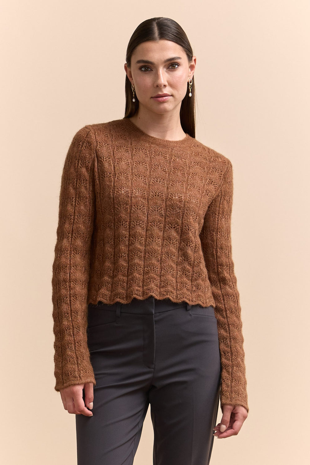 Textured crew neck sweater