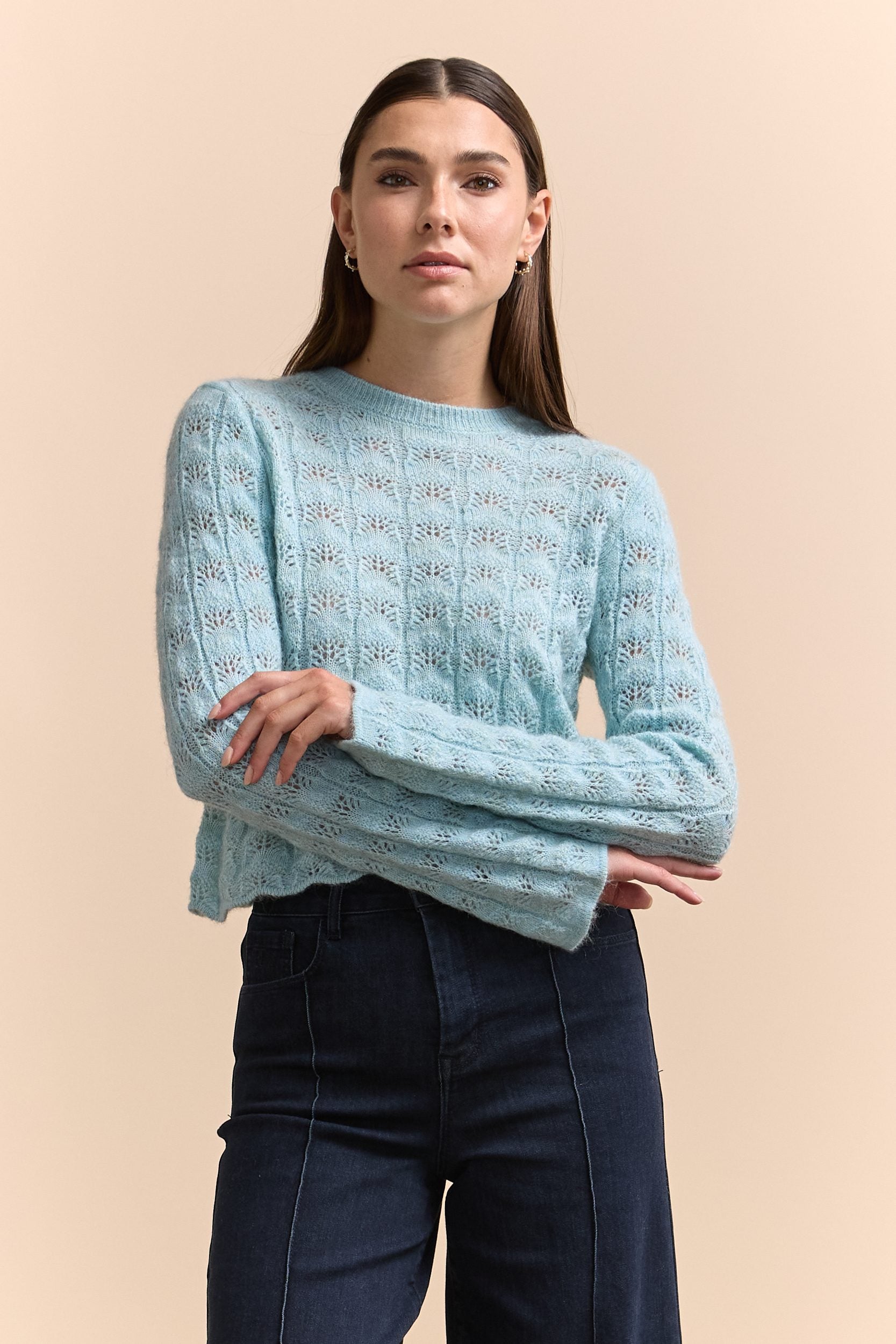 Textured crew neck sweater