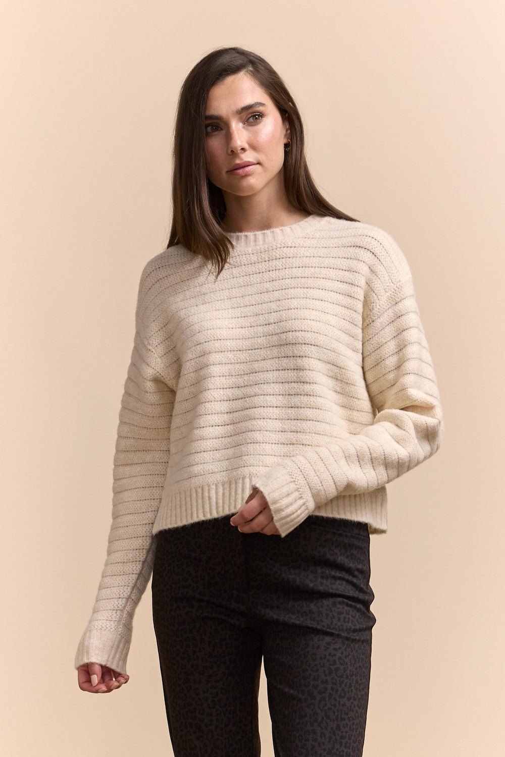 Crew neck pointelle sweater