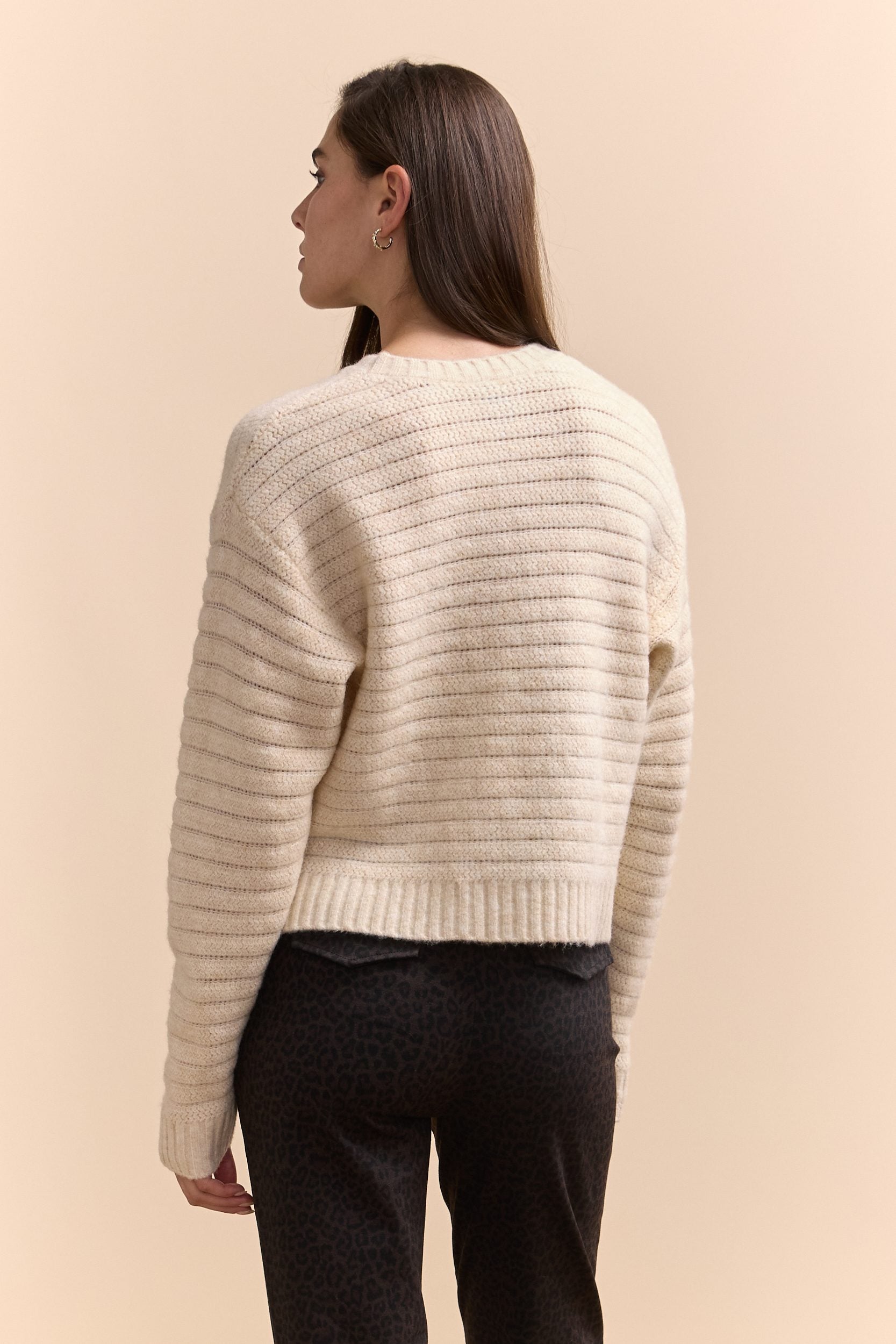 Crew neck pointelle sweater