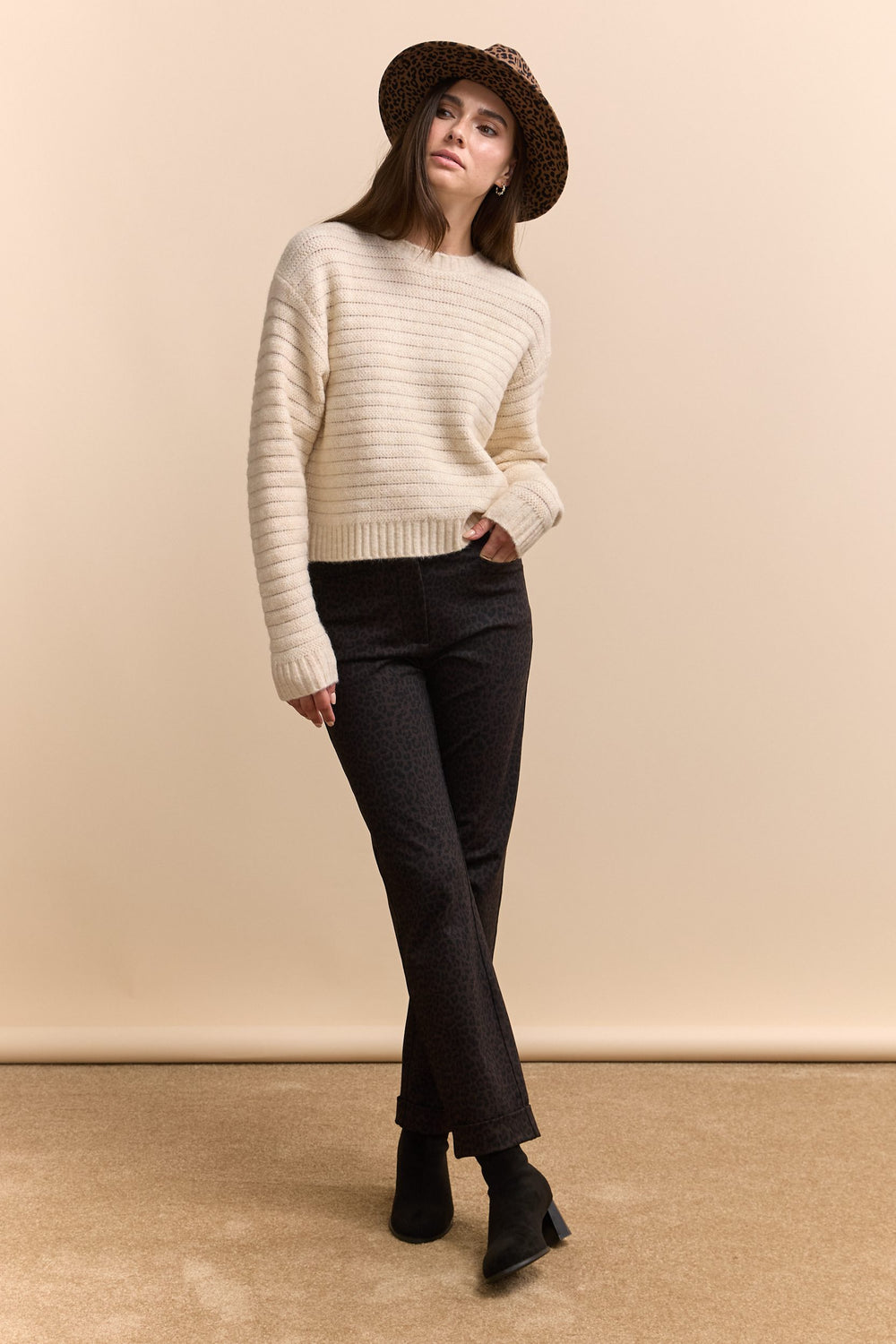 Crew neck pointelle sweater