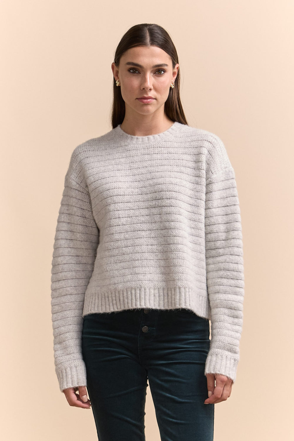 Crew neck pointelle sweater