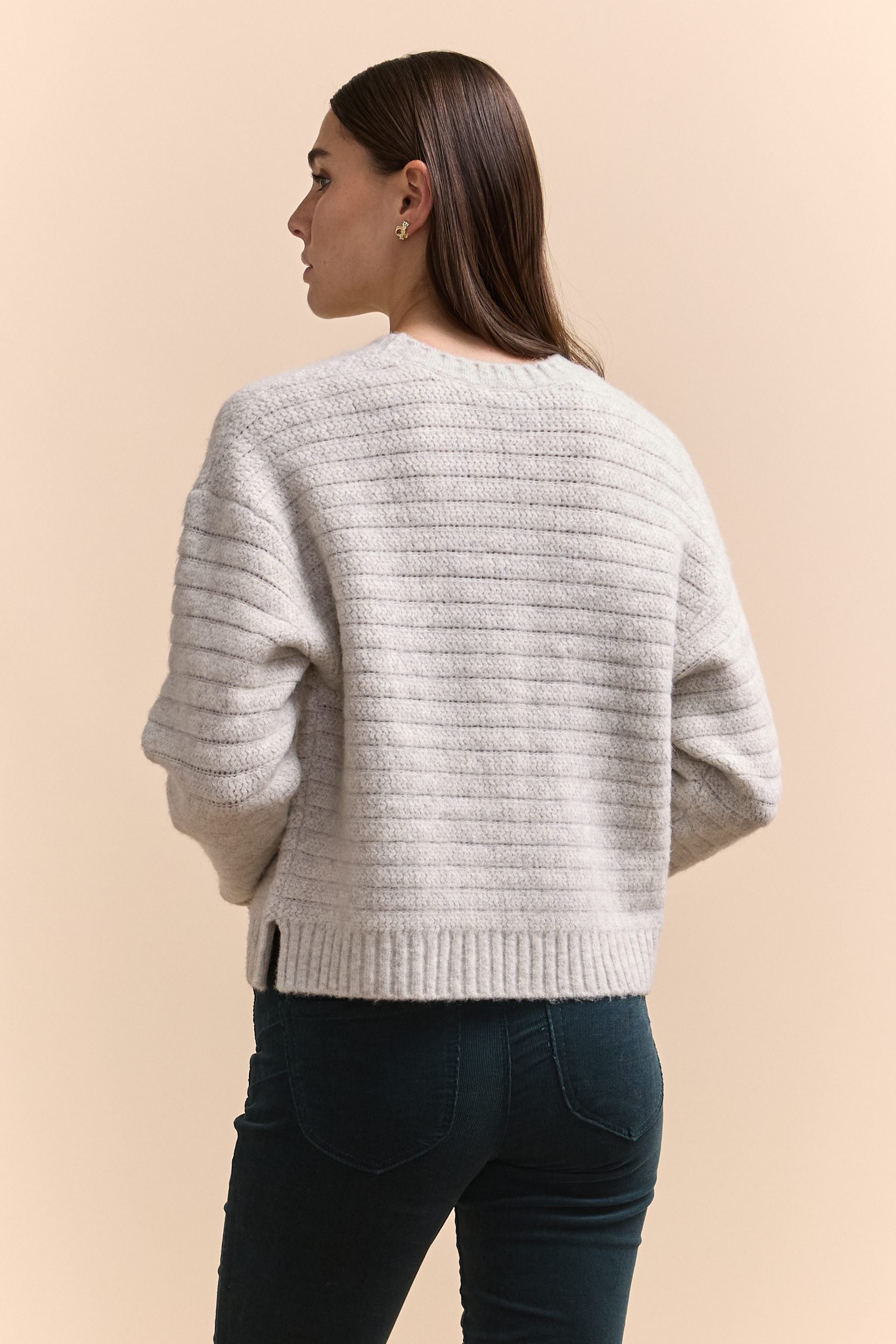 Crew neck pointelle sweater