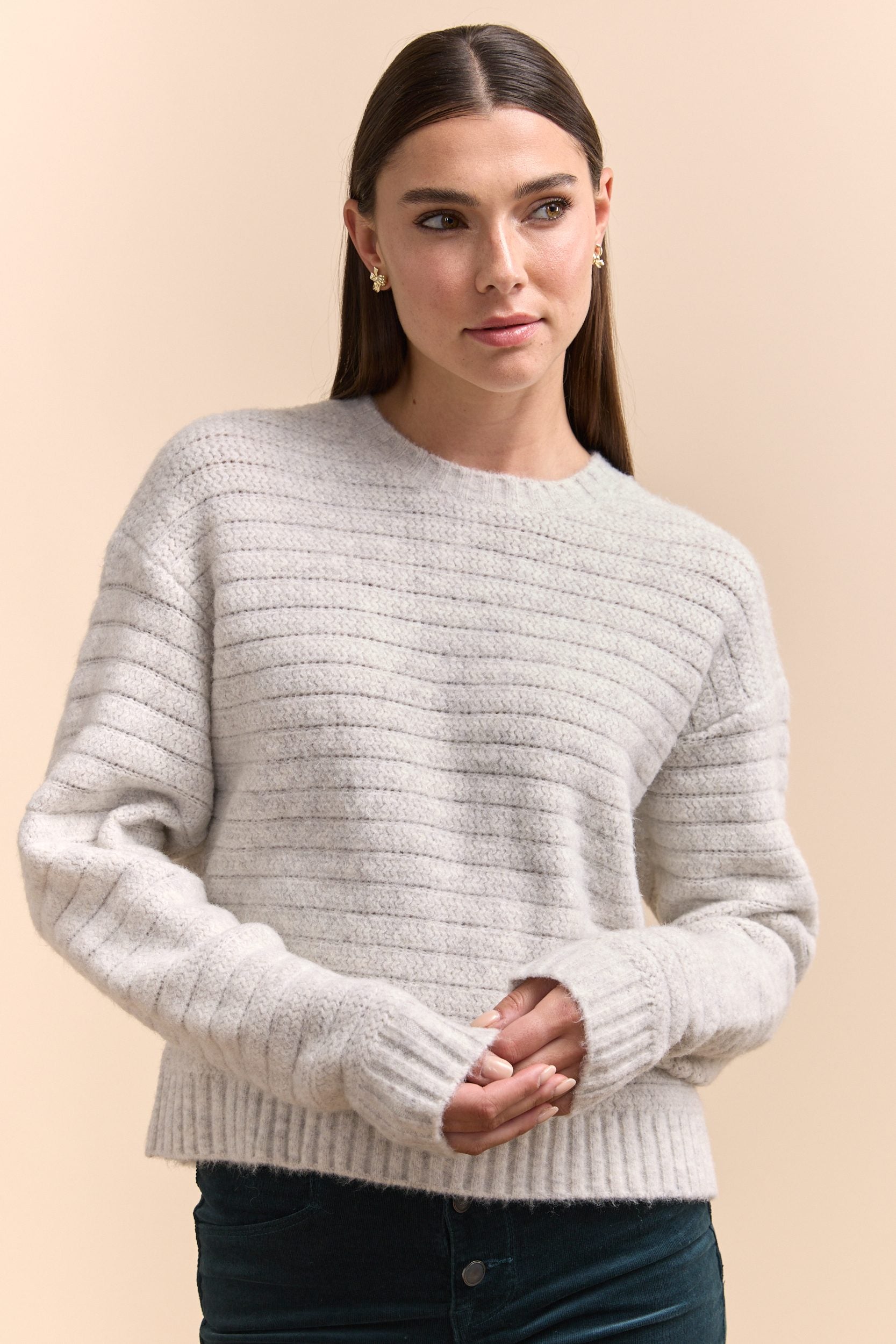 Crew neck pointelle sweater