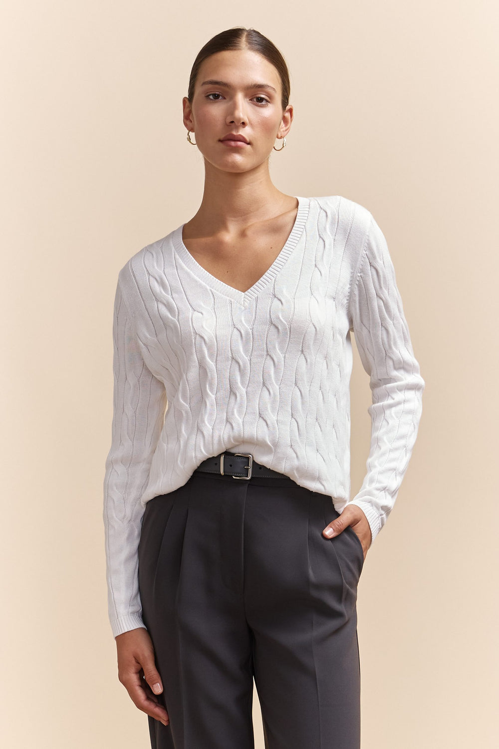 V neck cable sweater