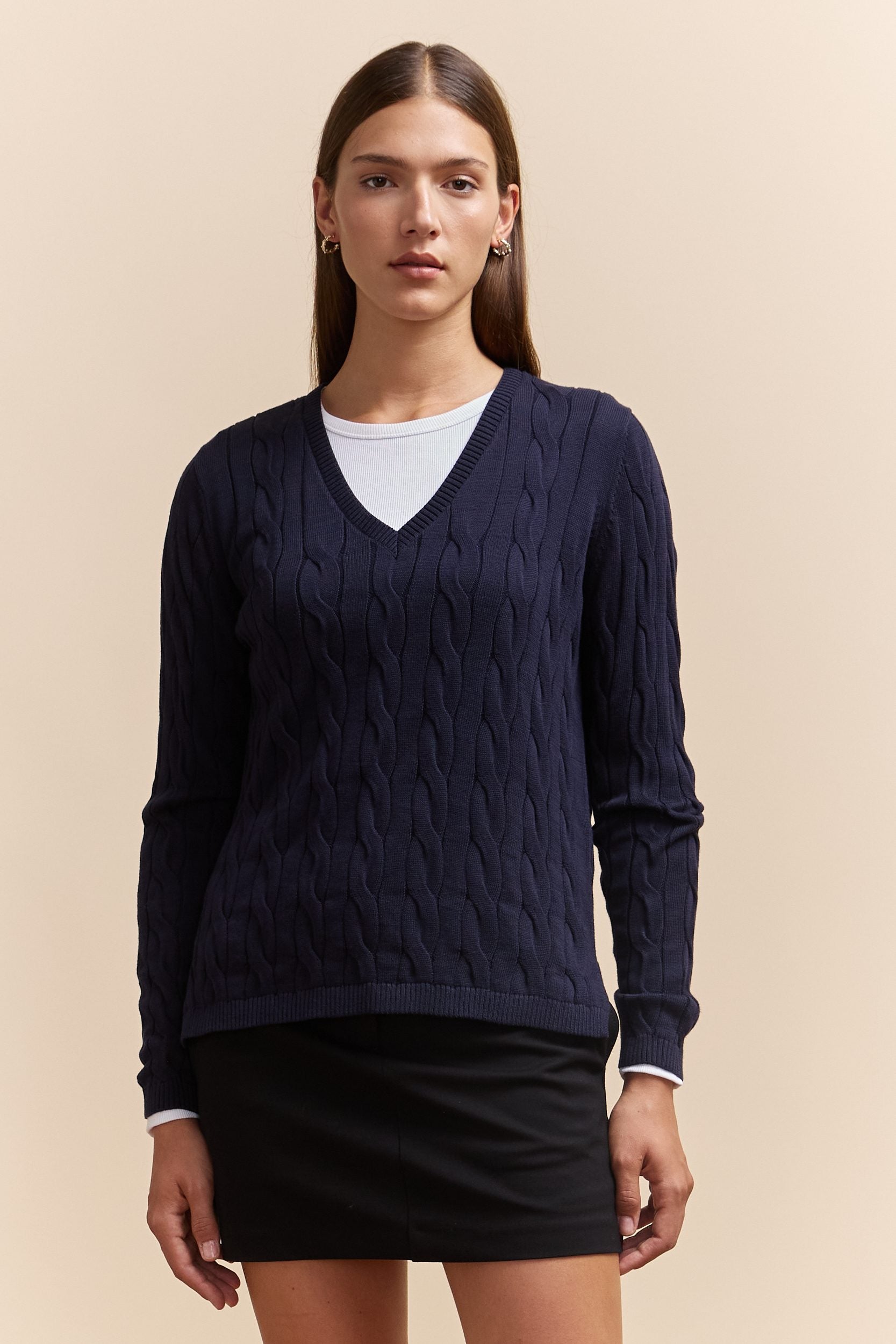 V neck cable sweater