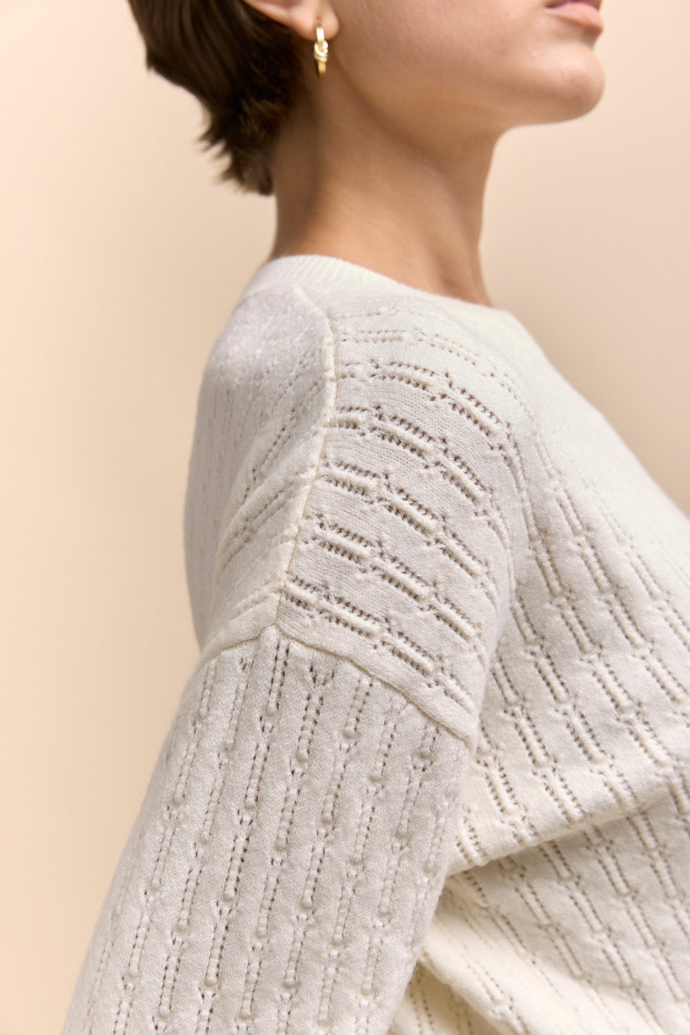 Textured sweater with drawstring