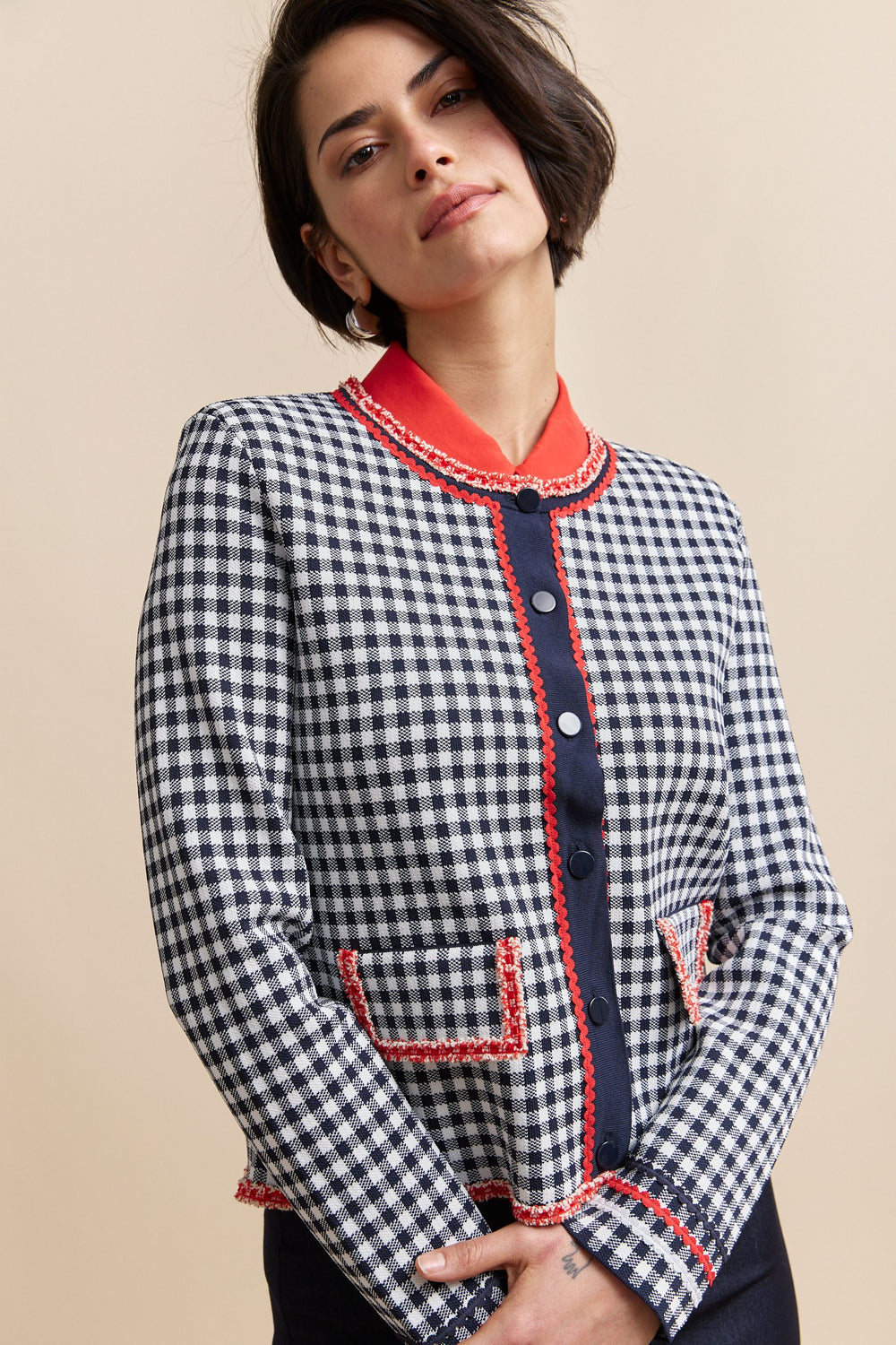 Vichy print cardigan