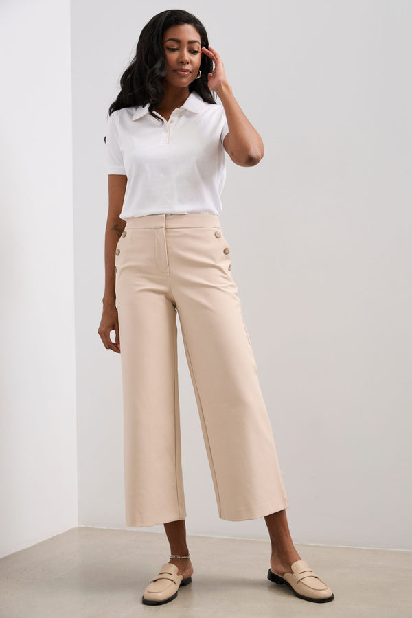 Pants Women Casual Wide Leg Solid High Waist Straight Pants Autumn Loose  Button Up Office Pant Soft Side Pockets Ladies Trousers