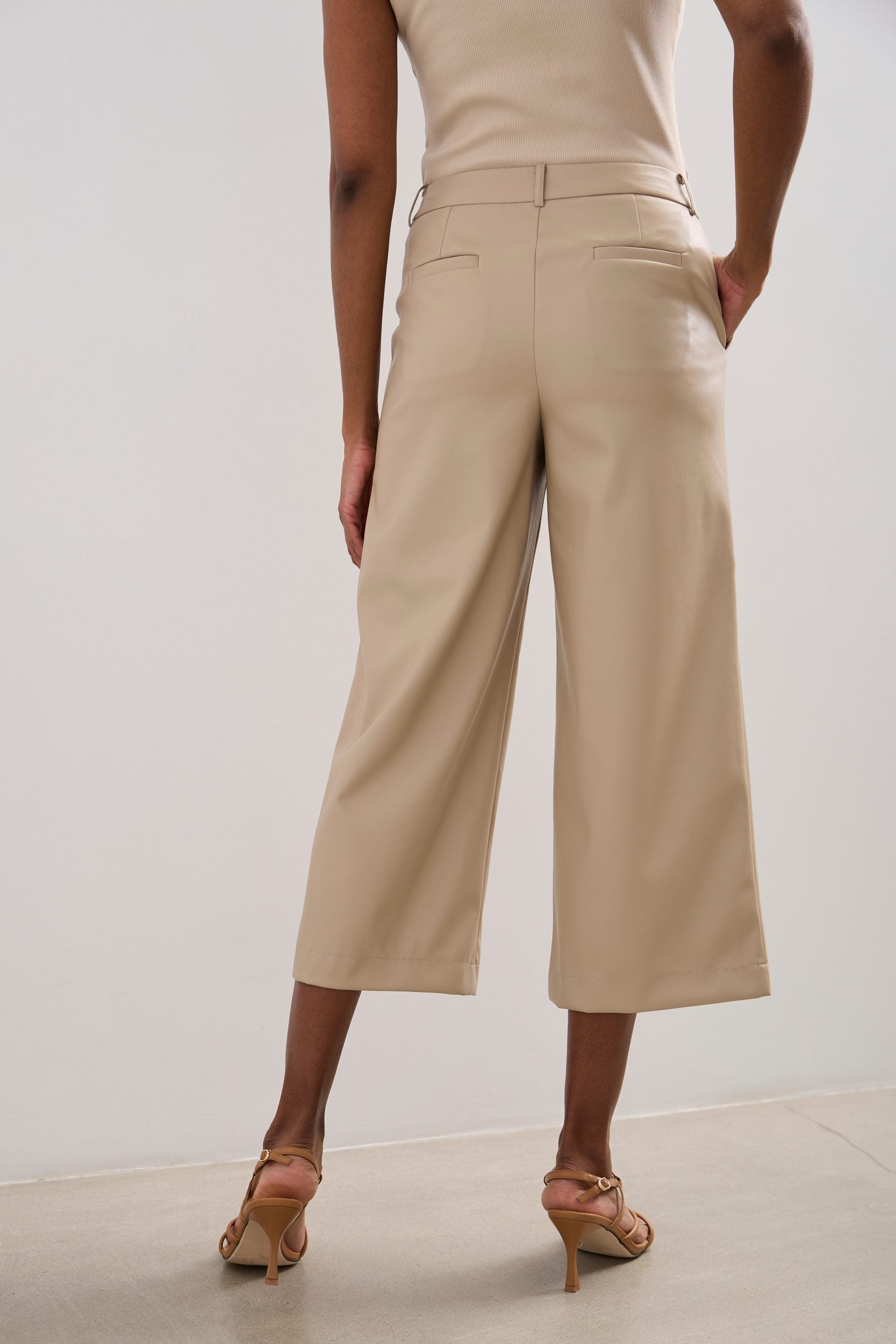 Faux leather wide leg cropped pants