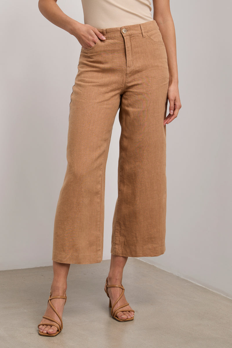 Wide leg crop high waist linen pants