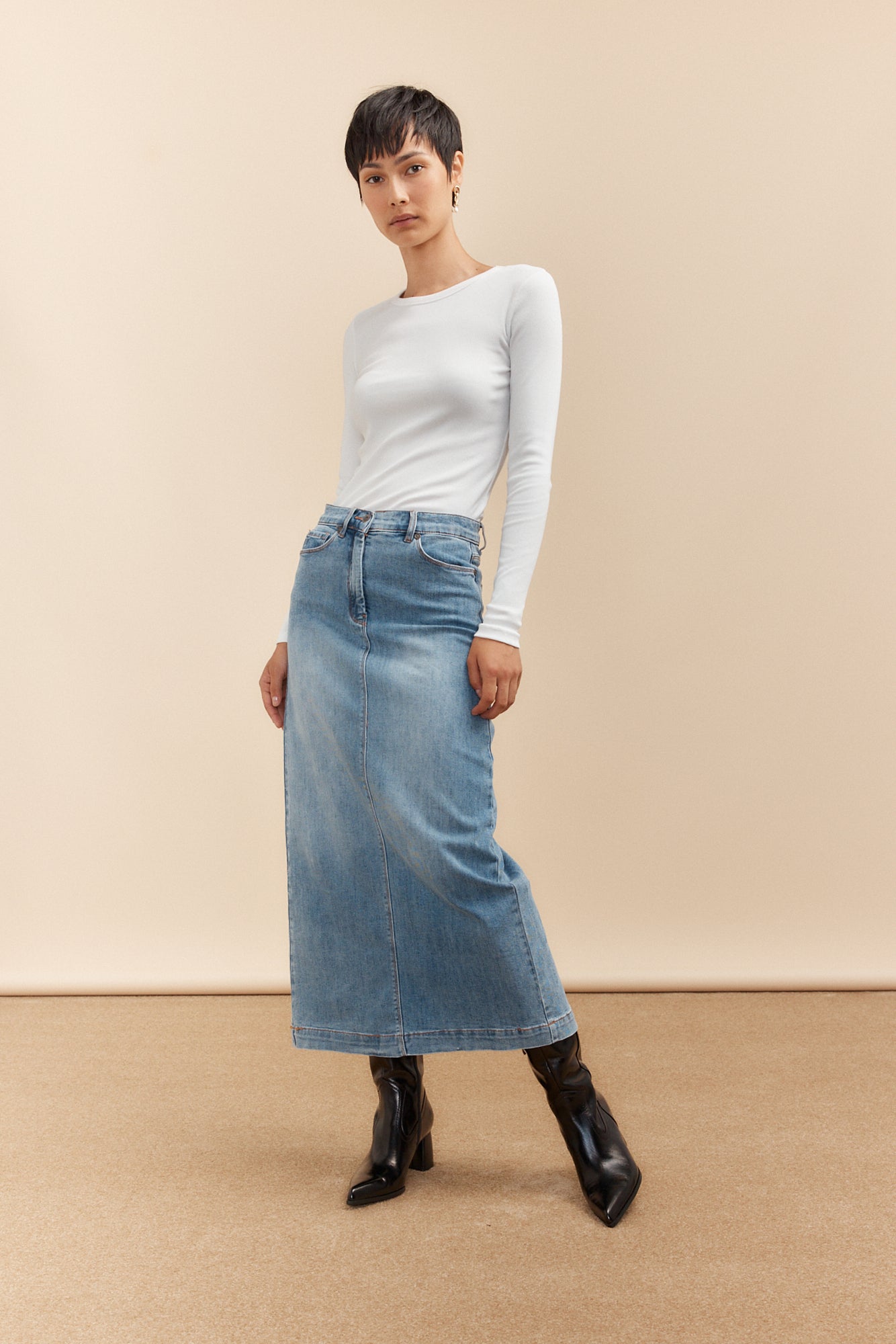 Long denim skirt