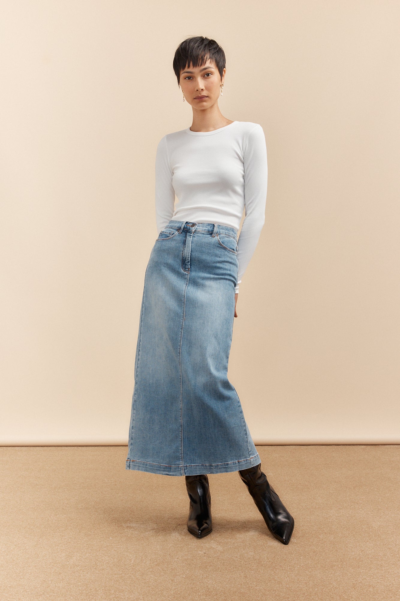 Long denim skirt