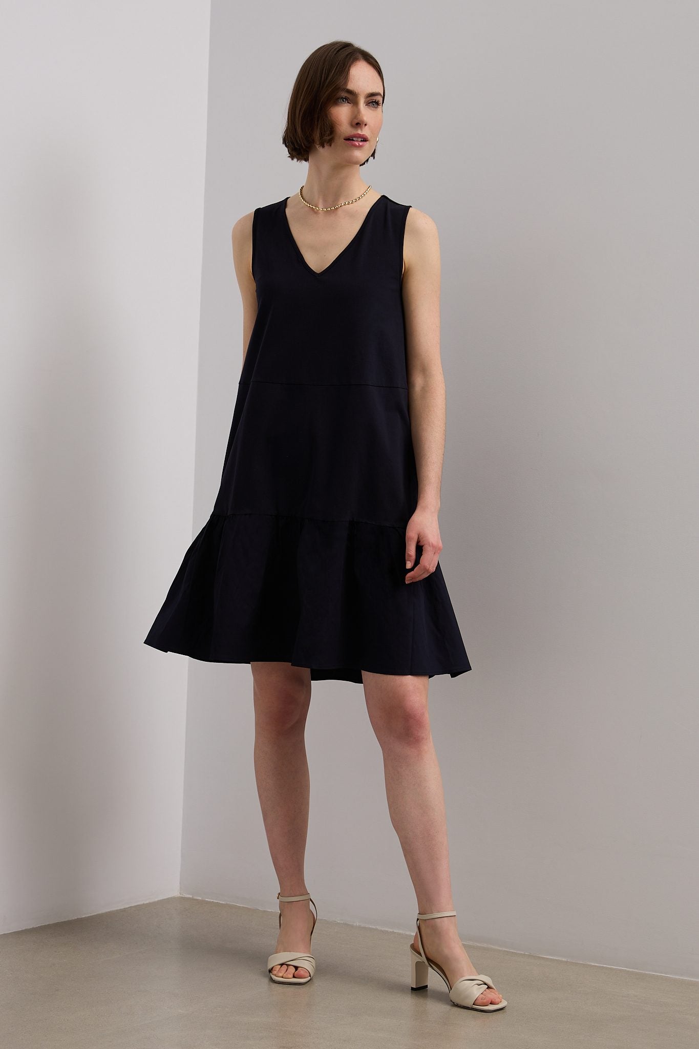 Jersey dress with poplin frill