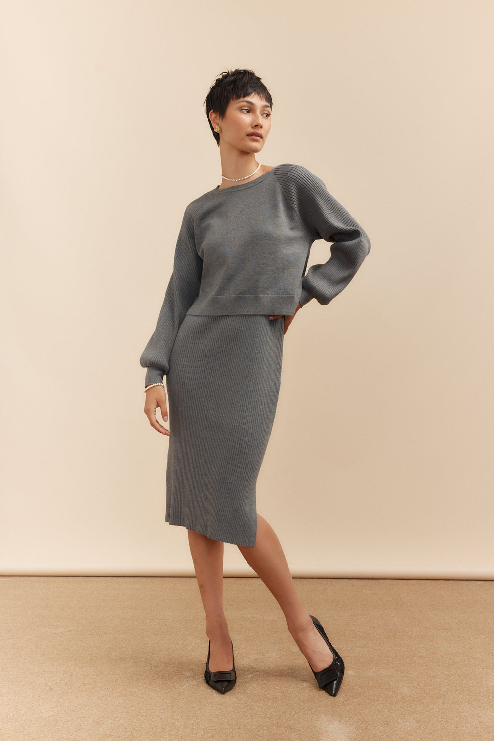 2 in 1 rib knit dress