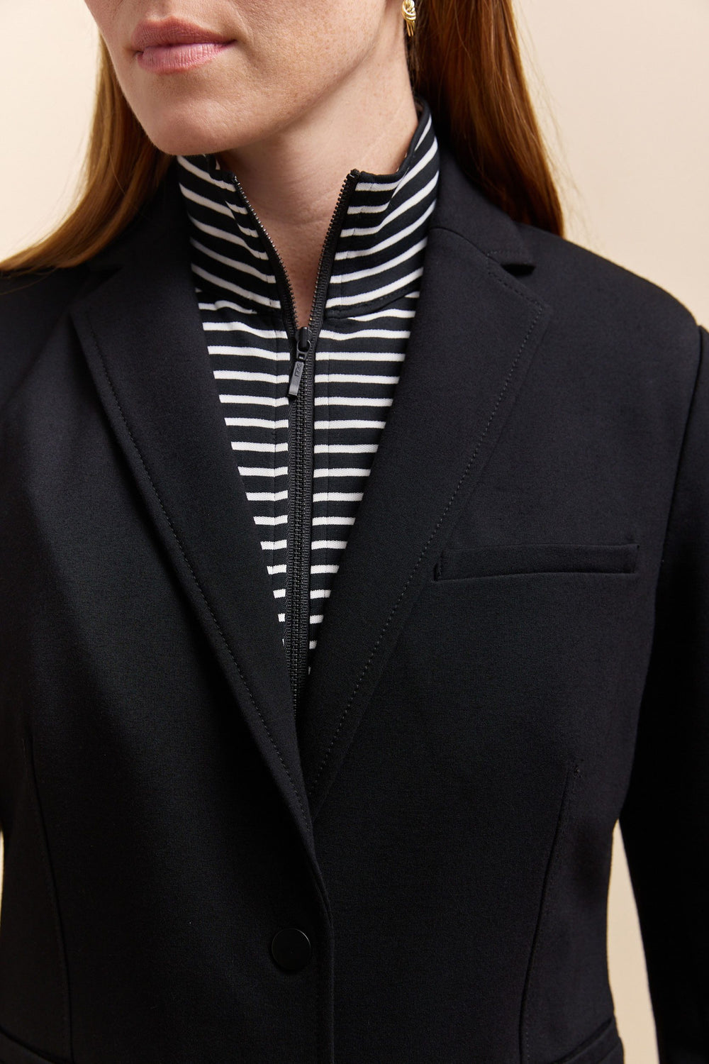 Ponte blazer with striped dickey