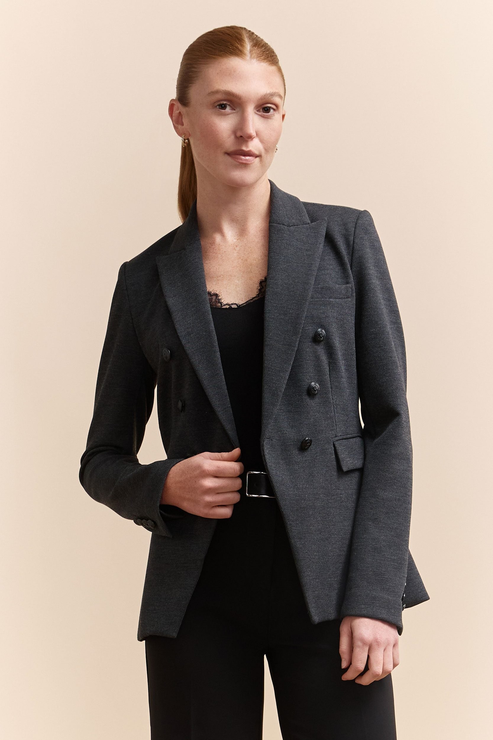 Double-Breasted Stretch Blazer