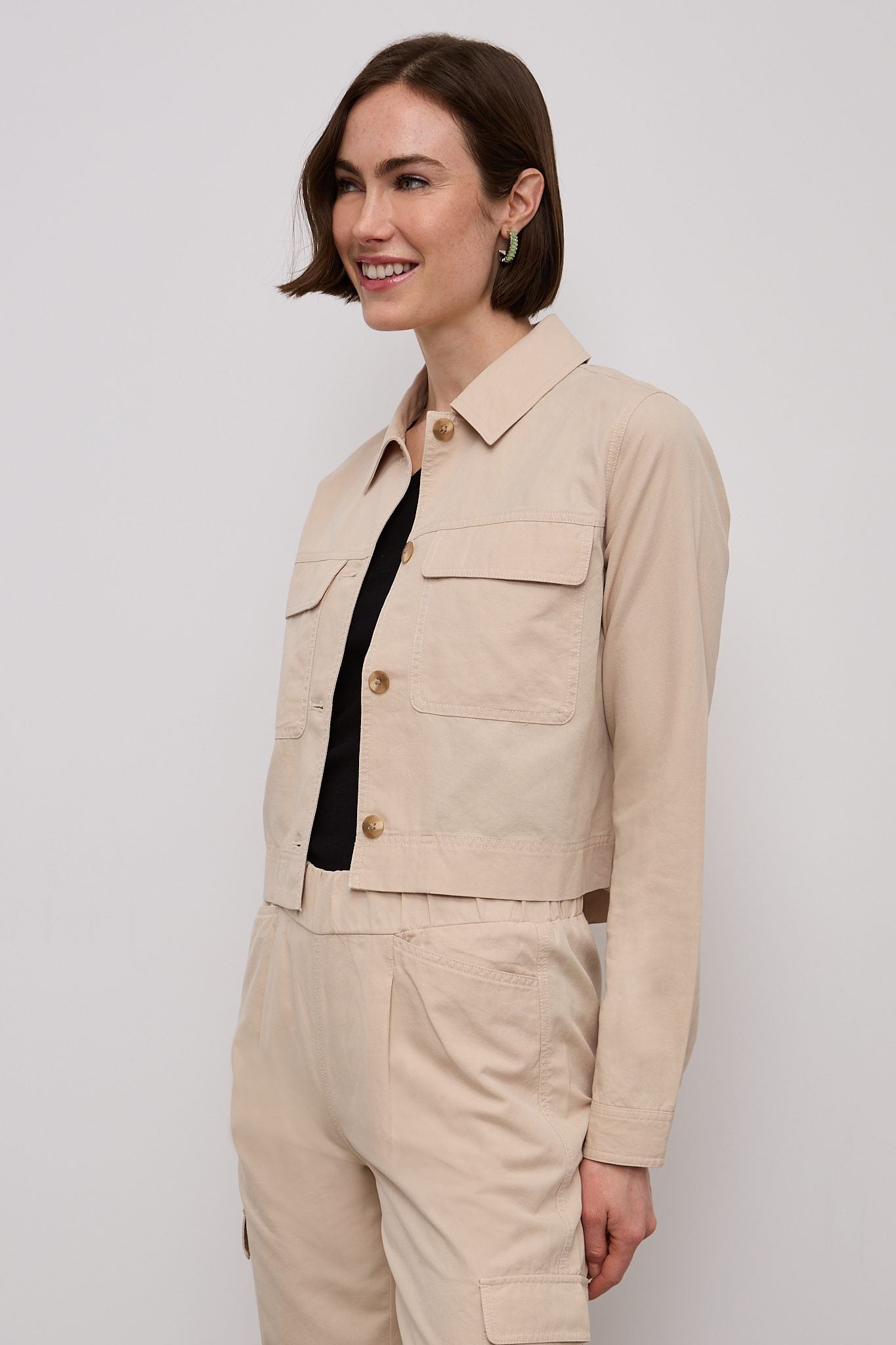 Linen blend crop utility jacket