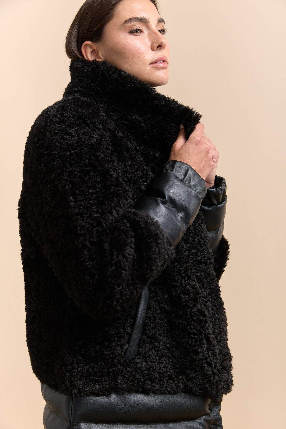 Boucle & quilted leather coat