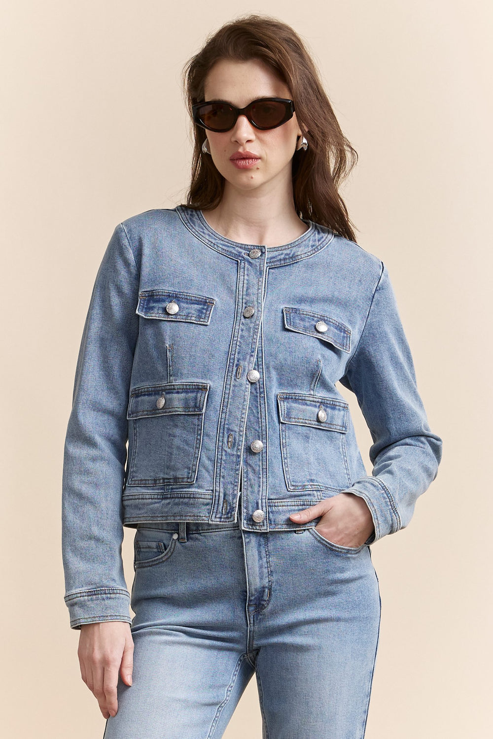 Veste en denim avec poches appliquées